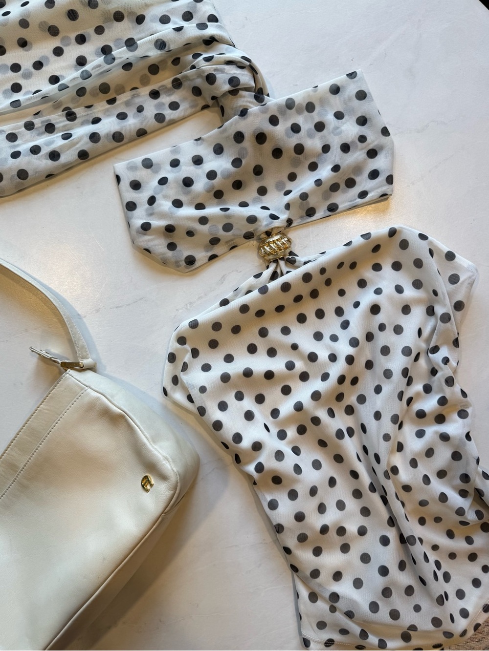 H&M Black & White Polka Dot Mesh Halter Top